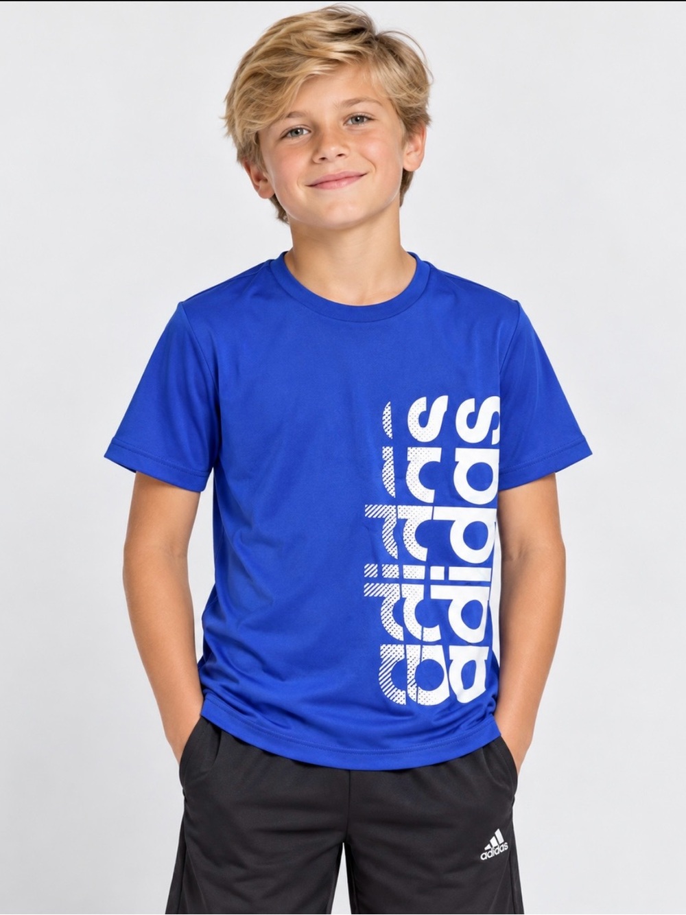 Adidas Boy’s M(10/12) Royal Blue Graphic Logo Tee
